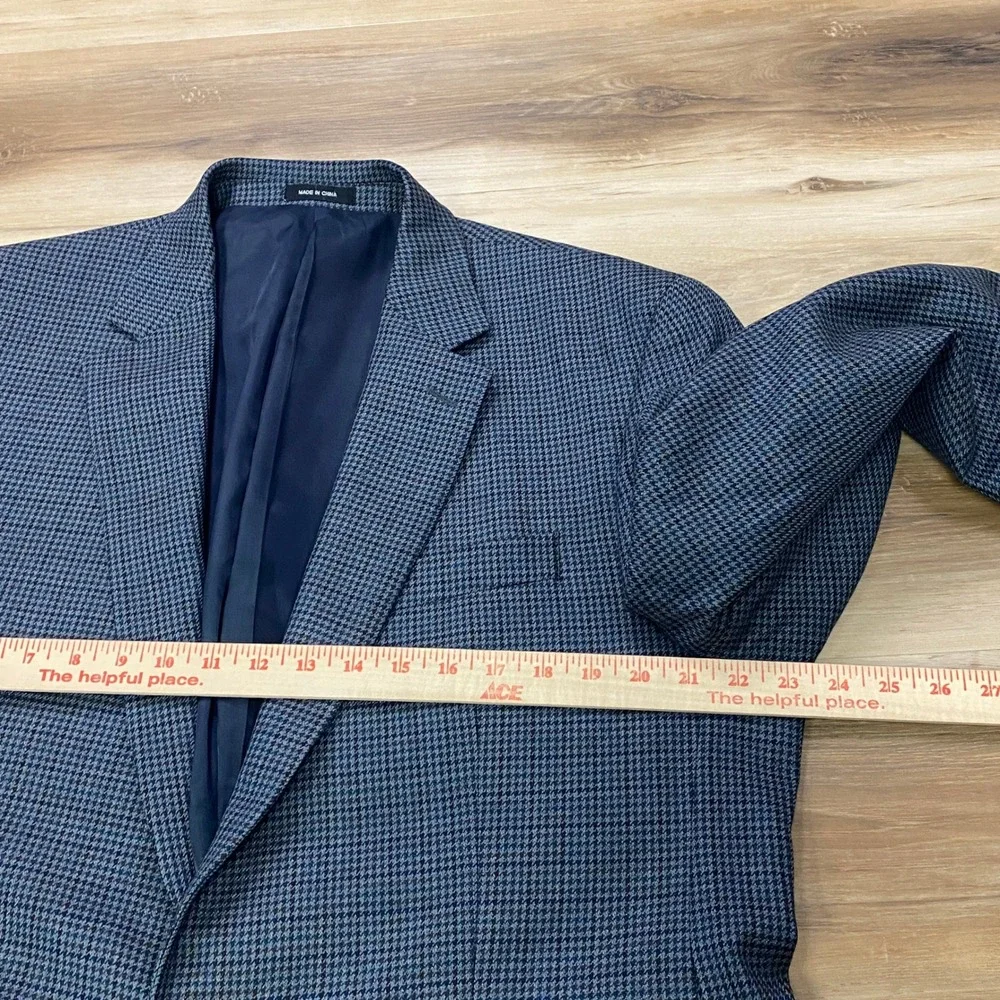 Lauren Ralph Lauren Sport Coat 44L Houndstooth 100% Wool Two Button Blue Blazer